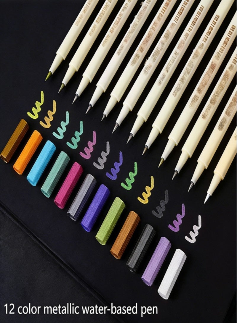 مجموعة أقلام رسم معدنية مكونة من 12 قطعة مختلطة 12 لونًا دائمًا، مقاوم للماء، حبر غير سام للحرف اليدوية، فن الراتنج، سجل القصاصات، رسم البطاقة السوداء، ديكورات رمضان، يعمل على الخشب والزجاج والمعادن والبلاستيك والسيراميك - Image 2